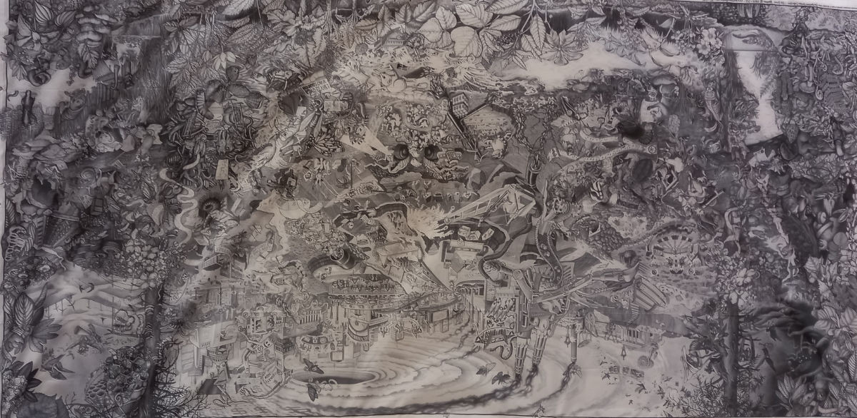 I salen var der udstillinger af kunstnere fra mange forskellige lande. Værkerne konfronterede emner som krig, fred, og klima problemer.